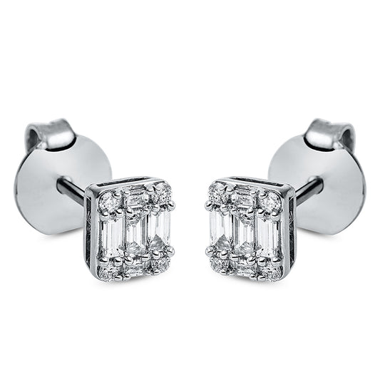 Ohrstecker 18 kt WG, 4 Bag. 0,03 ct, TW-si, 6 Bag. 0,16 ct, TW-si, 8 Brill. 0,07 ct, TW-si