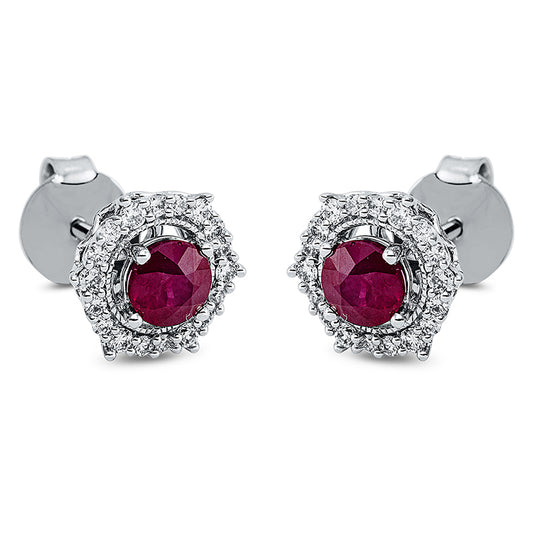 Ohrstecker 18 kt WG, 36 Brill. 0,23 ct, TW-si, 2 Rubine 0,82 ct rot