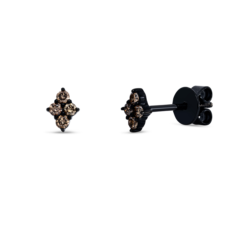 Ohrstecker 18 kt WG, Fassung schwarz rhodiniert, 8 Brill. 0,14 ct, braun