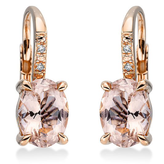 Ohrschmuck 14 kt RG, 4 Dia. 0,01 ct, TW-si, 2 Morganit 2,04 ct pink