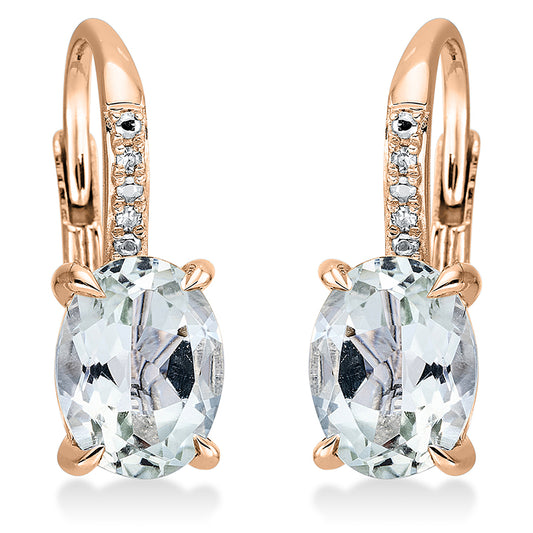 Ohrschmuck 14 kt RG, 4 Dia. 0,01 ct, TW-si, 2 Amethyste 2,10 ct grün