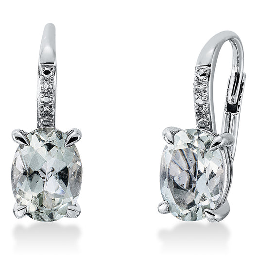 Ohrschmuck 14 kt WG, 4 Dia. 0,01 ct, TW-si, 2 Amethyste 2,14 ct grün