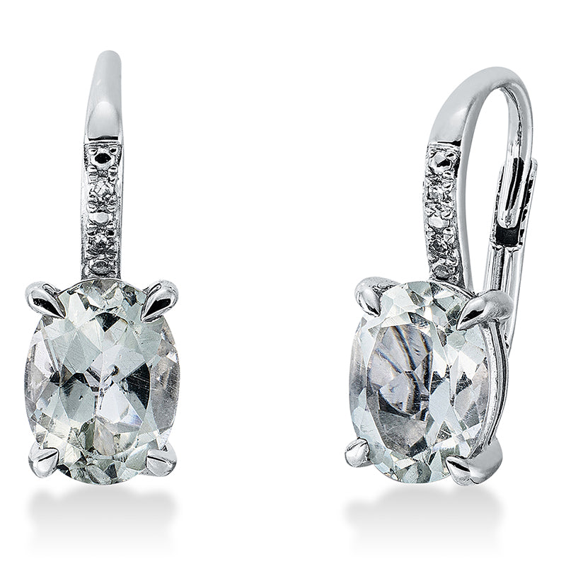 Ohrschmuck 14 kt WG, 4 Dia. 0,01 ct, TW-si, 2 Amethyste 2,23 ct grün