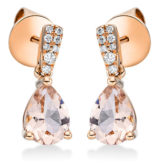 Ohrschmuck 18 kt RG, 16 Dia. 0,05 ct, TW-si, 2 Morganit 1,27 ct pink