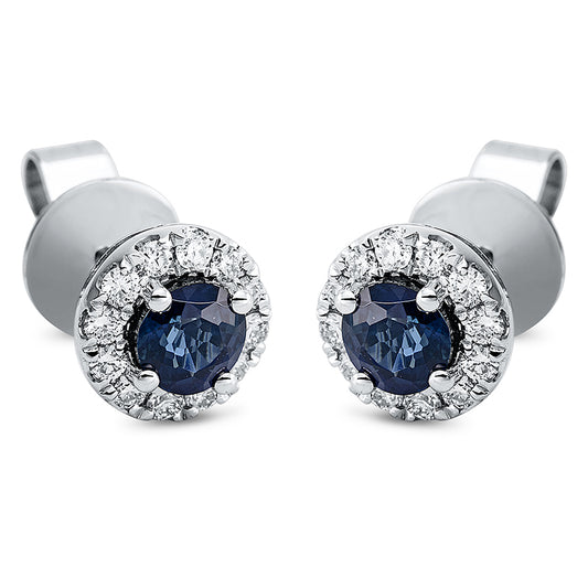 Ohrstecker 18 kt WG, 24 Brill. 0,22 ct, TW-si, 2 Saphire 0,76 ct blau