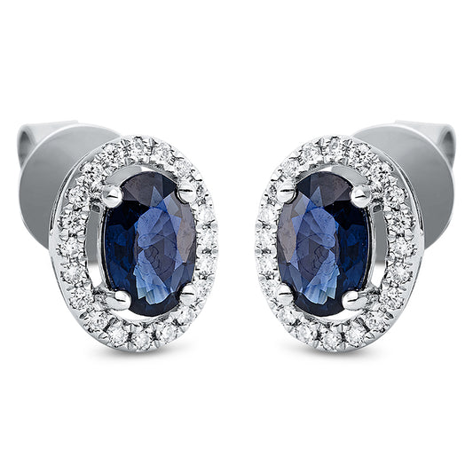 Ohrstecker 18 kt WG, 40 Brill. 0,15 ct, TW-si, 2 Saphire 1,20 ct blau