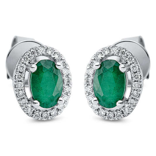 Ohrstecker 18 kt WG, 40 Brill. 0,15 ct, TW-si, 2 Smaragde 0,84 ct grün