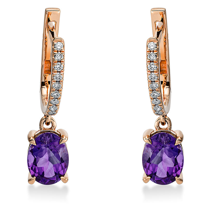 Ohrschmuck 18 kt RG, 22 Brill. 0,17 ct, TW-si, 2 Amethyste 2,31 ct lila