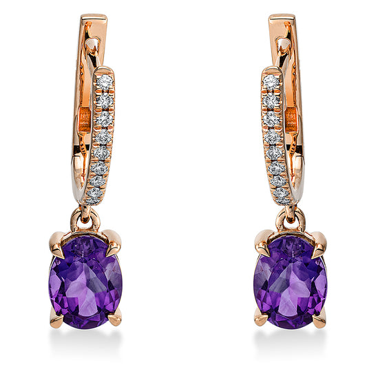 Ohrschmuck 18 kt RG, 22 Brill. 0,17 ct, TW-si, 2 Amethyste 2,31 ct lila