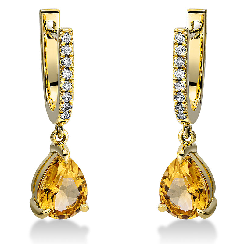 Ohrschmuck 18 kt GG, 16 Brill. 0,13 ct, TW-si, 2 Citrin 2,10 ct