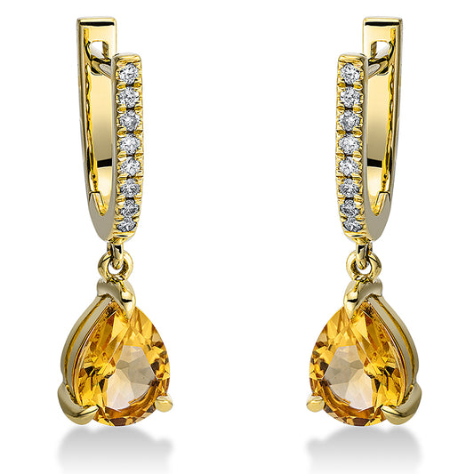 Ohrschmuck 18 kt GG, 16 Brill. 0,13 ct, TW-si, 2 Citrin 2,10 ct