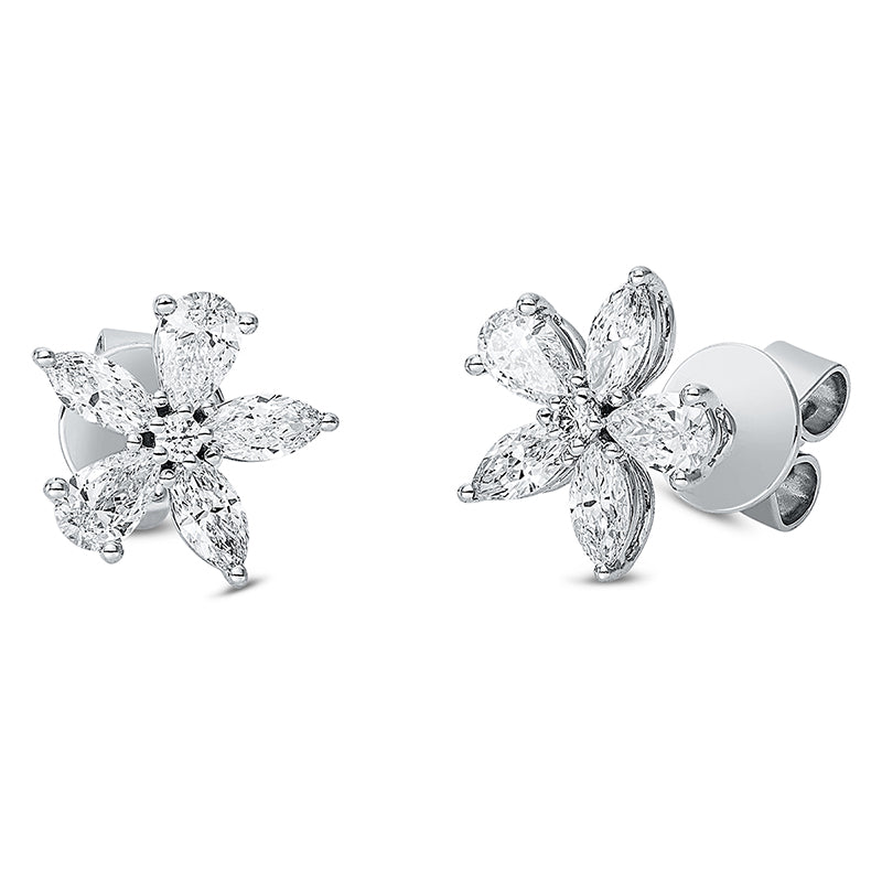 Ohrstecker 18 kt WG, 6 Nav. 0,52 ct, TW-vsi, 4 Tropfen 0,52 ct, TW-vsi, 2 Brill. 0,04 ct, TW-vsi