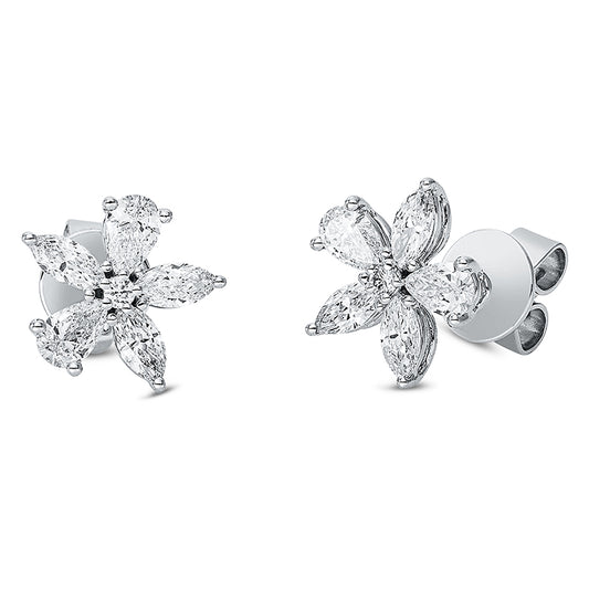 Ohrstecker 18 kt WG, 6 Nav. 0,52 ct, TW-vsi, 4 Tropfen 0,52 ct, TW-vsi, 2 Brill. 0,04 ct, TW-vsi