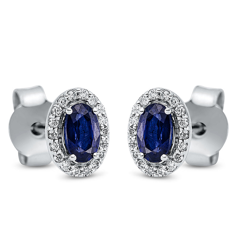 Ohrstecker 18 kt WG, 36 Brill. 0,10 ct, TW-si, 2 Saphire 0,53 ct blau