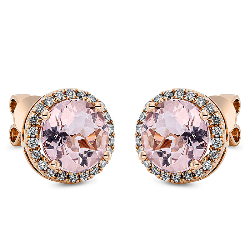 Ohrstecker 18 kt RG, 44 Brill. 0,19 ct, TW-si, 2 Morganit 2,70 ct pink