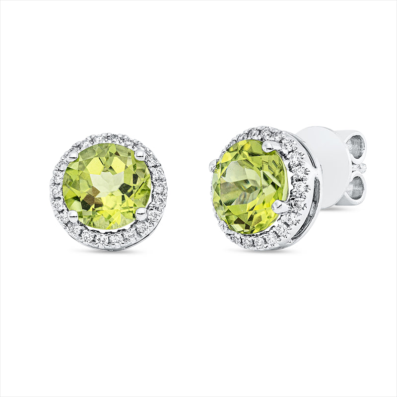 Ohrstecker 18 kt WG, 44 Brill. 0,20 ct, TW-si, 2 Peridot 3,20 ct grün