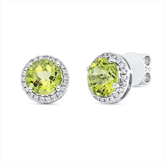 Ohrstecker 18 kt WG, 44 Brill. 0,20 ct, TW-si, 2 Peridot 3,20 ct grün