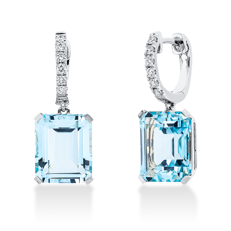 Ohrschmuck 18 kt WG, 12 Brill. 0,27 ct, TW-si, 2 Topase 12,20 ct sky blue