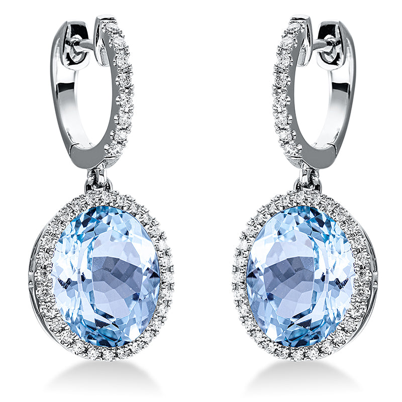 Ohrschmuck 18 kt WG, 72 Brill. 0,32 ct, TW-si, 2 Topase 8,90 ct sky blue
