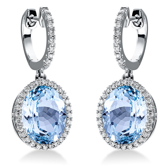 Ohrschmuck 18 kt WG, 72 Brill. 0,32 ct, TW-si, 2 Topase 8,90 ct sky blue