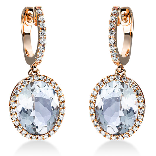 Ohrschmuck 18 kt RG, 72 Brill. 0,36 ct, TW-si, 2 Amethyste 7,10 ct grün