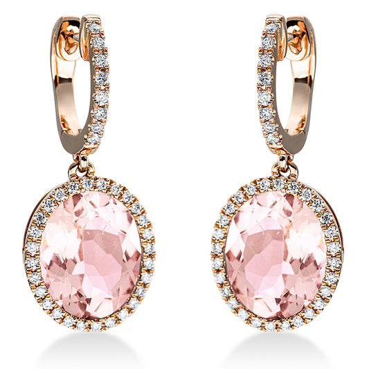 Ohrschmuck 18 kt RG, 72 Brill. 0,28 ct, TW-si, 2 Morganit 7,70 ct pink