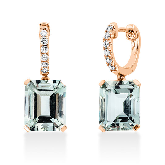 Ohrschmuck 18 kt RG, 12 Brill. 0,25 ct, TW-si, 2 Amethyste 9,00 ct grün