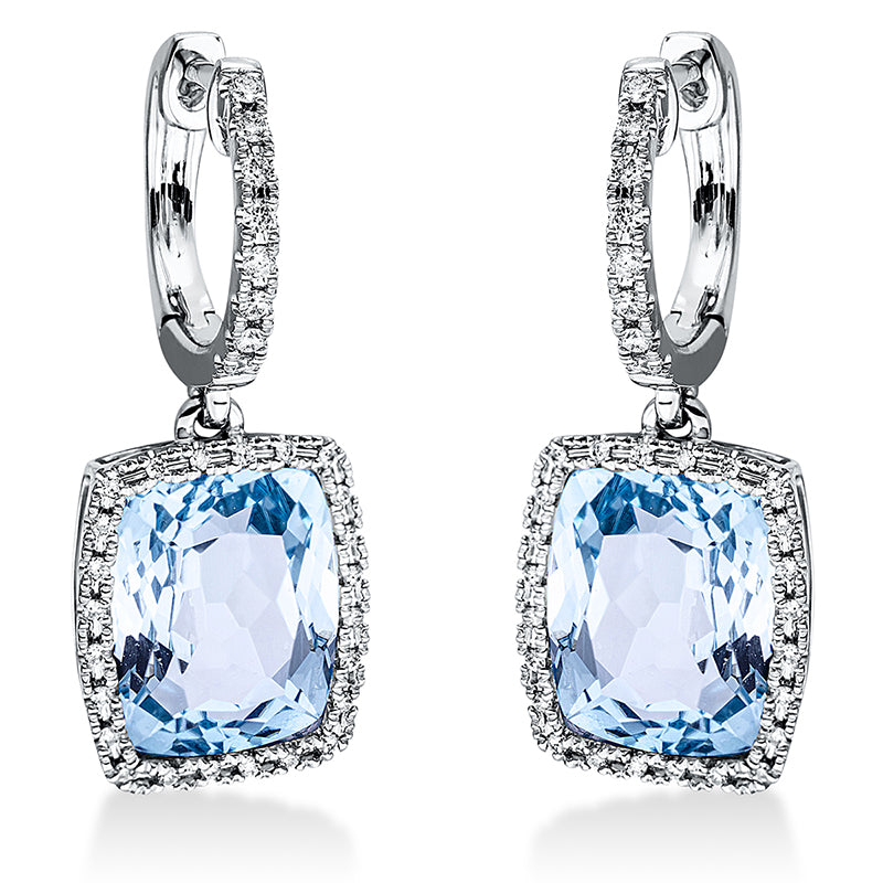 Ohrschmuck 18 kt WG, 64 Brill. 0,26 ct, TW-si, 2 Topase 8,00 ct sky blue