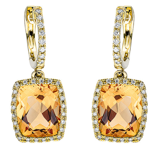 Ohrschmuck 18 kt GG, 64 Brill. 0,26 ct, TW-si, 2 Citrin 6,00 ct gelb