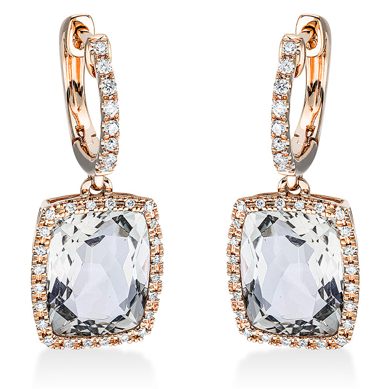 Ohrschmuck 18 kt RG, 64 Brill. 0,26 ct, TW-si, 2 Amethyste 6,00 ct grün