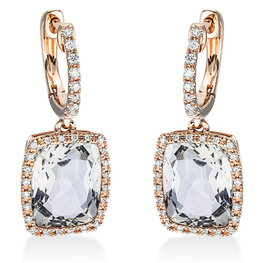 Ohrschmuck 18 kt RG, 64 Brill. 0,26 ct, TW-si, 2 Amethyste 6,00 ct grün