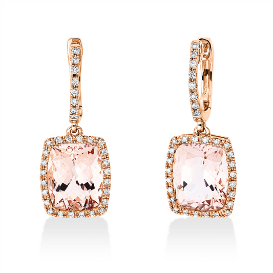 Ohrschmuck 18 kt RG, 64 Brill. 0,26 ct, TW-si, 2 Morganit 6,00 ct pink