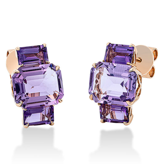 Ohrstecker 18 kt RG, 4 Amethyste 2,00 ct lila, 2 Amethyste 5,00 ct pink