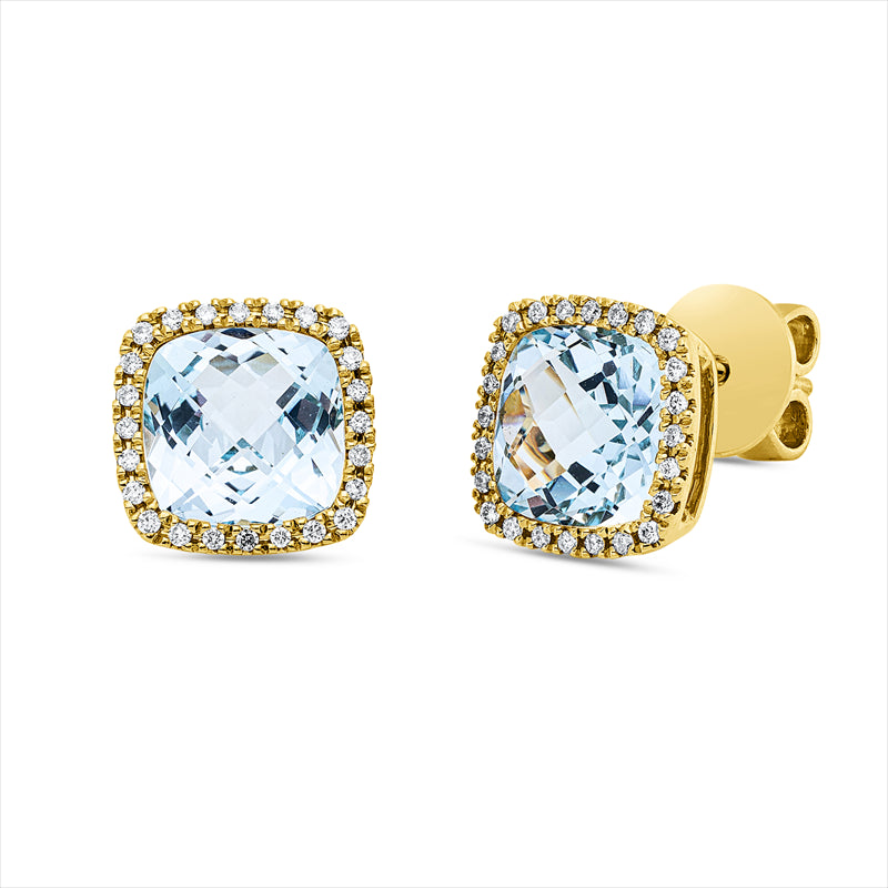 Ohrstecker 18 kt GG, 48 Brill. 0,15 ct, TW-si, 2 Topase 4,20 ct sky blue