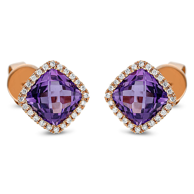 Ohrstecker 18 kt RG, 48 Brill. 0,15 ct, TW-si, 2 Amethyste 3,20 ct lila