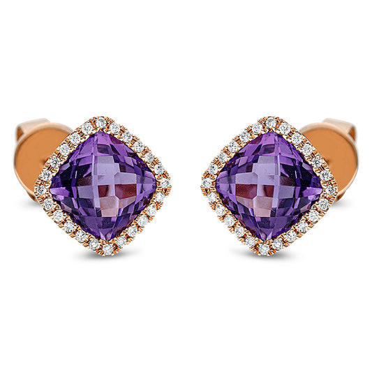 Ohrstecker 18 kt RG, 48 Brill. 0,15 ct, TW-si, 2 Amethyste 3,20 ct lila