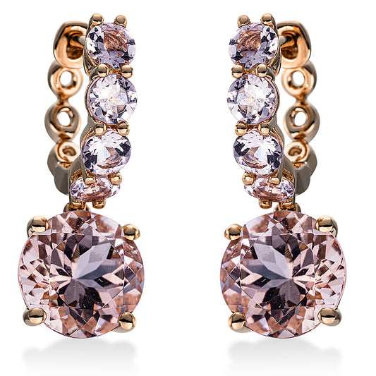 Ohrschmuck 18 kt RG, 2 Morganit 4,00 ct pink, 8 Morganit 0,90 ct pink