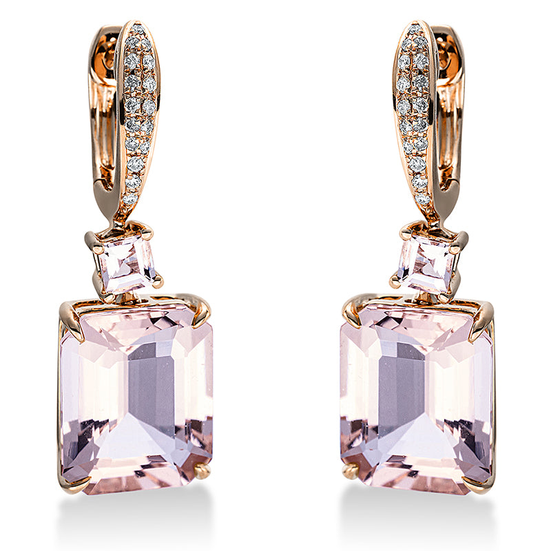 Ohrschmuck 18 kt RG, 32 Brill. 0,12 ct, TW-si, 2 Morganit 8,10 ct pink, 2 Morganit 0,30 ct pink