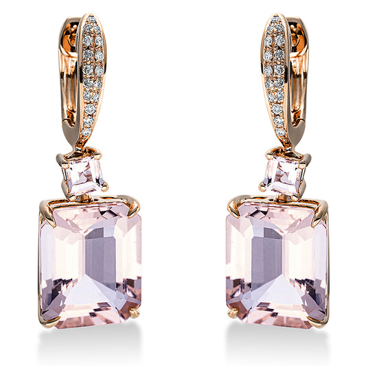 Ohrschmuck 18 kt RG, 32 Brill. 0,12 ct, TW-si, 2 Morganit 8,10 ct pink, 2 Morganit 0,30 ct pink