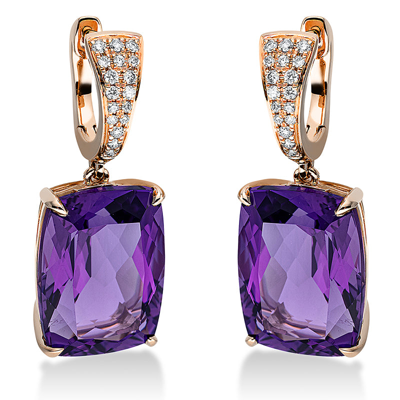 Ohrschmuck 18 kt RG, 34 Brill. 0,17 ct, TW-si, 2 Amethyste 14,00 ct lila