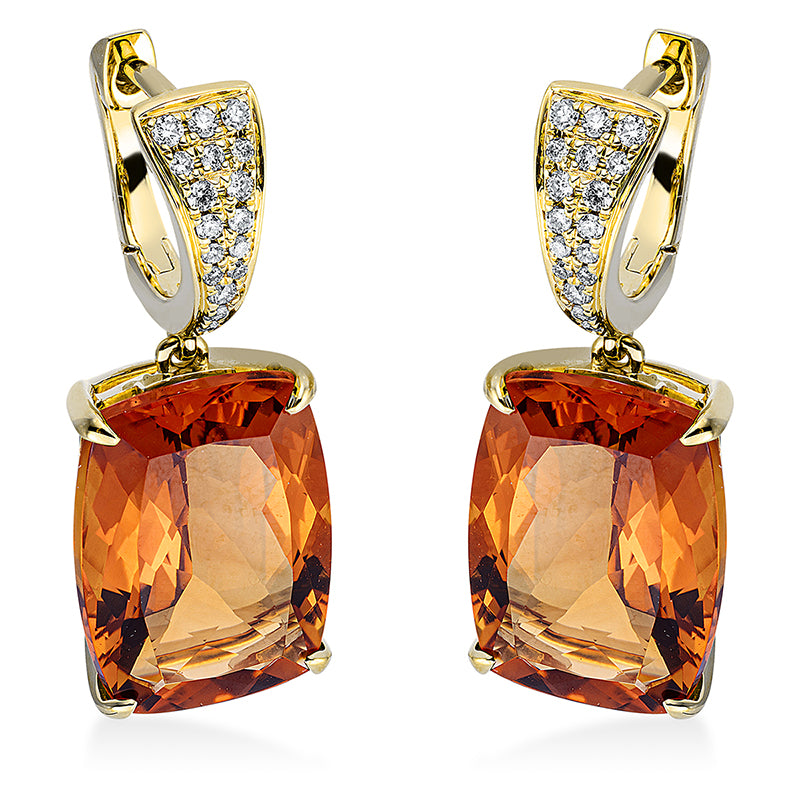 Ohrschmuck 18 kt GG, 34 Brill. 0,17 ct, TW-si, 2 Citrin 11,70 ct mandarin