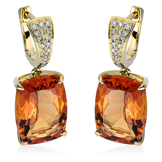 Ohrschmuck 18 kt GG, 34 Brill. 0,17 ct, TW-si, 2 Citrin 11,70 ct mandarin