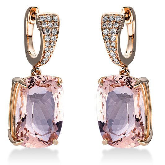 Ohrschmuck 18 kt RG, 34 Brill. 0,17 ct, TW-si, 2 Morganit 13,50 ct pink