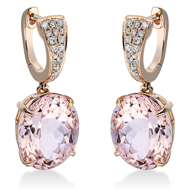 Ohrschmuck 18 kt RG, 34 Brill. 0,17 ct, TW-si, 2 Morganit 9,80 ct pink