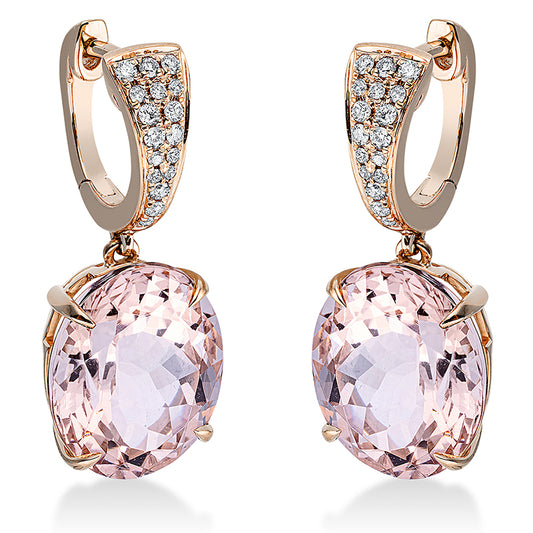 Ohrschmuck 18 kt RG, 34 Brill. 0,17 ct, TW-si, 2 Morganit 9,80 ct pink