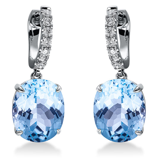 Ohrschmuck 18 kt WG, 14 Brill. 0,27 ct, TW-si, 2 Topase 10,00 ct sky blue