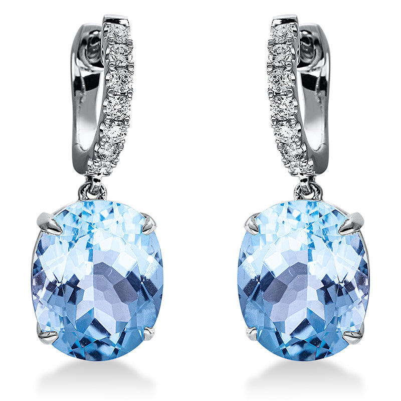 Ohrschmuck 18 kt WG, 14 Brill. 0,27 ct, TW-si, 2 Topase 8,40 ct sky blue