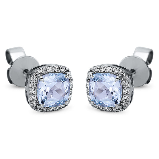 Ohrstecker 18 kt WG, 40 Brill. 0,11 ct, TW-si, 2 Topase 1,49 ct sky blue