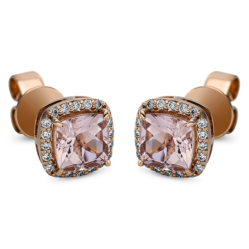 Ohrstecker 18 kt RG, 40 Brill. 0,11 ct, TW-si, 2 Morganit 0,97 ct rosé