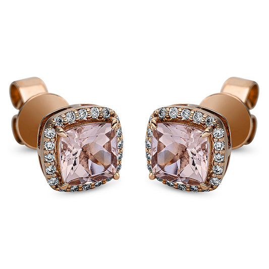 Ohrstecker 18 kt RG, 40 Brill. 0,11 ct, TW-si, 2 Morganit 0,97 ct rosé